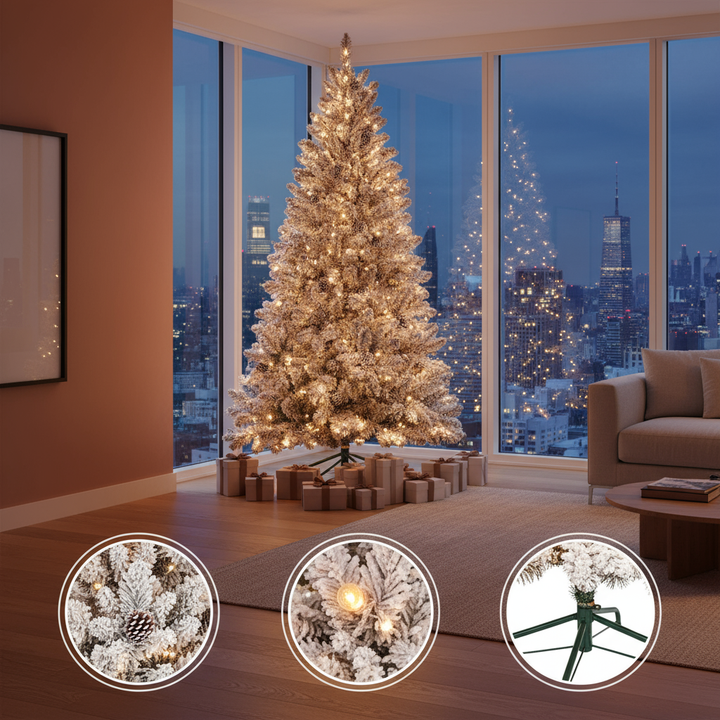 6ft Pvc Mixed Flocked Christmas tree Pine Cone Hinged UL lights Automatic Artificial christmas Tree