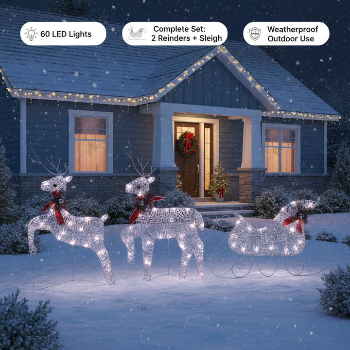 Reindeer & Sleigh Christmas Decoration 60 LEDs Outdoor Gold