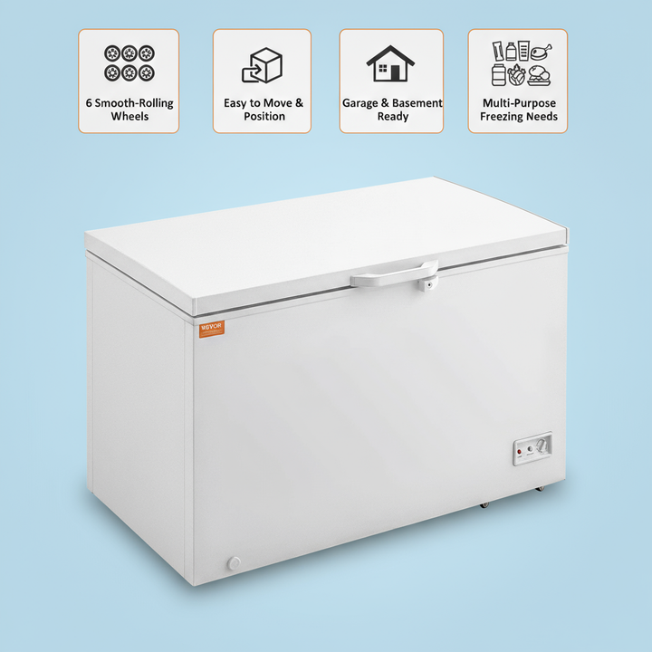 VEVOR Chest Freezer, 12.8 Cu.ft / 345 L Large Deep Freezer & 4 Removable Baskets, Freestanding Top Open Door Commercial Chest Freezers with Locking Lid, 7-Level Adjustable Temp, LED Lighting, 6 Wheels