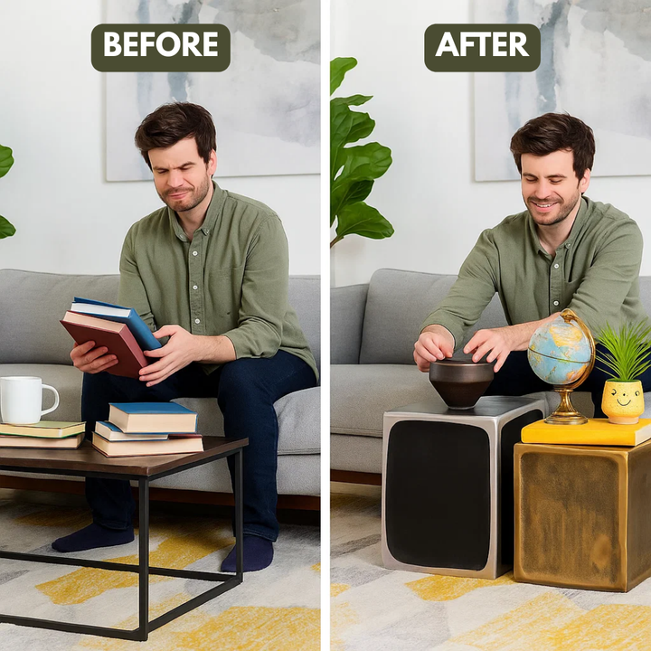 Multicolor Side Table Set – Vibrant Aluminum & Patterned Top | Living Room Furniture | Trufairs
