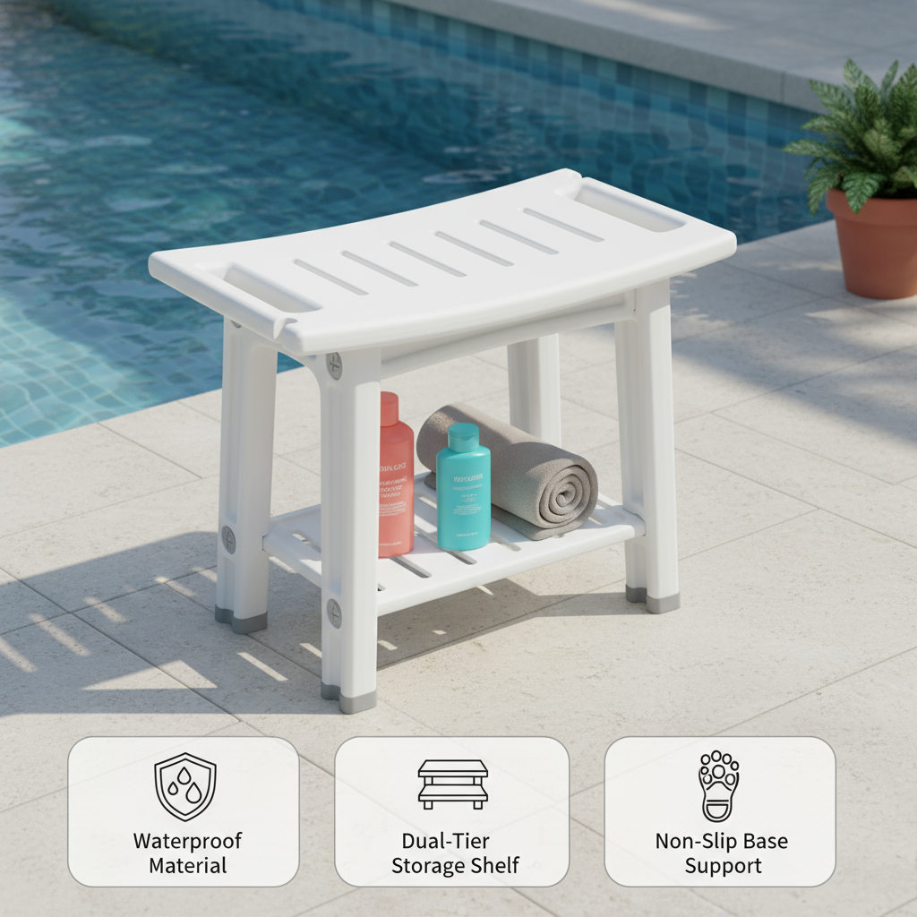 Waterproof Multipurpose Shower Bench Stool with Storage Shelf | Trufairs