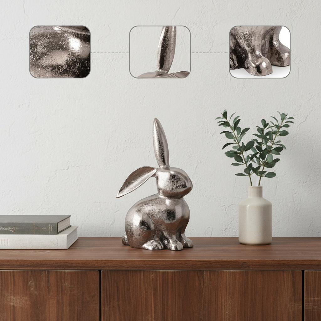 9" Silver Aluminum Rabbit Tabletop Sculpture
