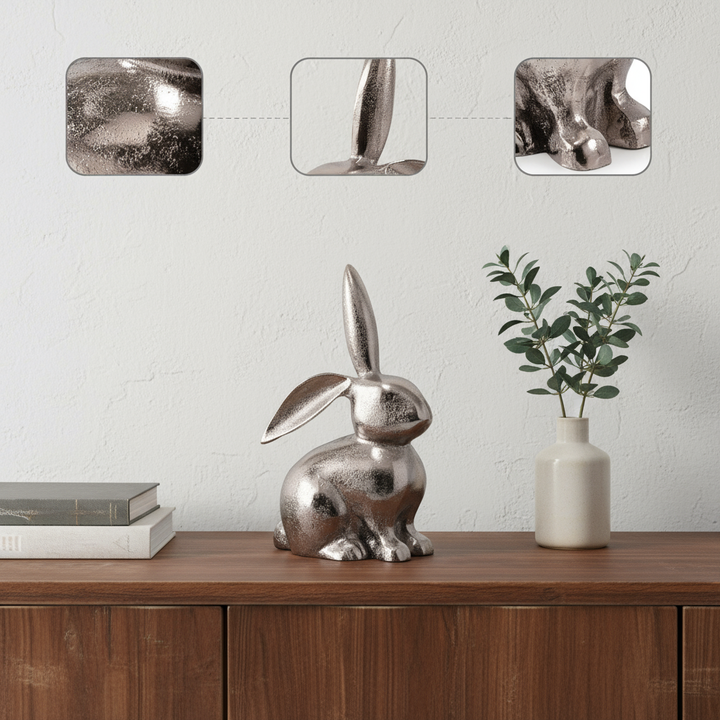 9" Silver Aluminum Rabbit Tabletop Sculpture