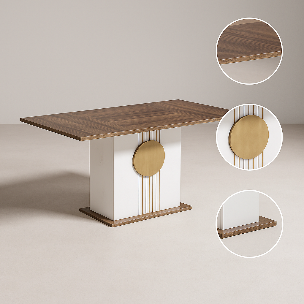 Rectangle Dining Table, Modern Kitchen Table Set for 6, Wooden Furniture with Heavy Duty Base, Modern Furniture