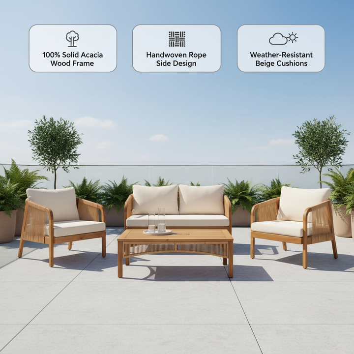 Exclusive 4-Pieces Acacia Wood Patio Furniture Set - Premium Deep Seating Outdoor Collection
