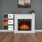 Electric Fireplace with Mantel, Fireplace Mantel, Fireplace Heater Freestanding, Realistic Stacked Stone Surround with Remote Control Timer LED Flame, White, 45.66"W*11.8"D*40"H