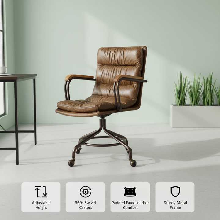 Coffee and Dark Brown Swivel Leather Rolling Executive Office Chair