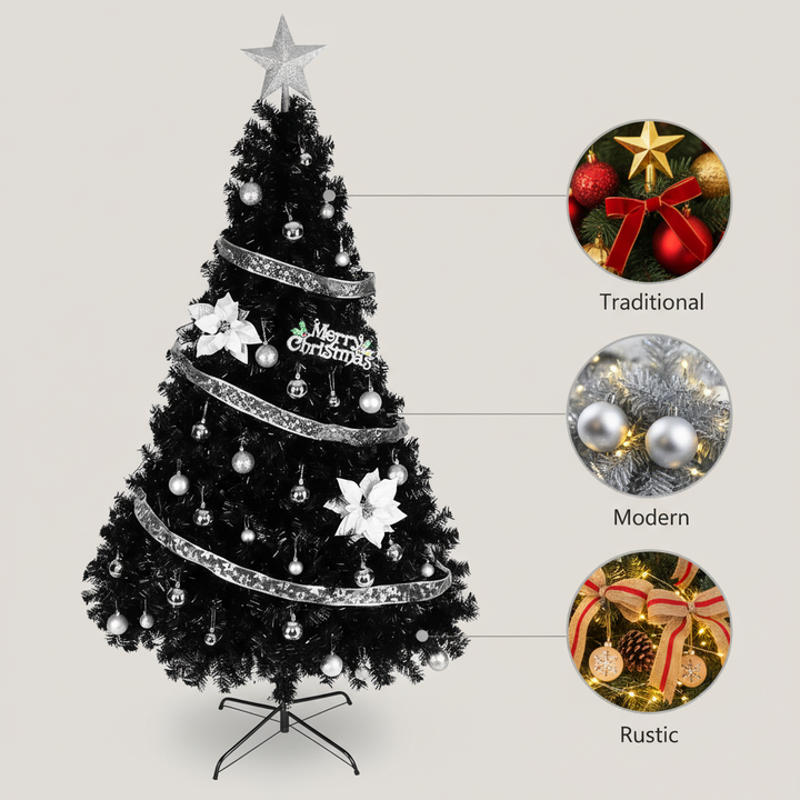 6ft PVC Christmas Tree with 1600 Branches – Full Artificial Pine Tree with Metal Stand, Flame-Retardant & Easy Assembly