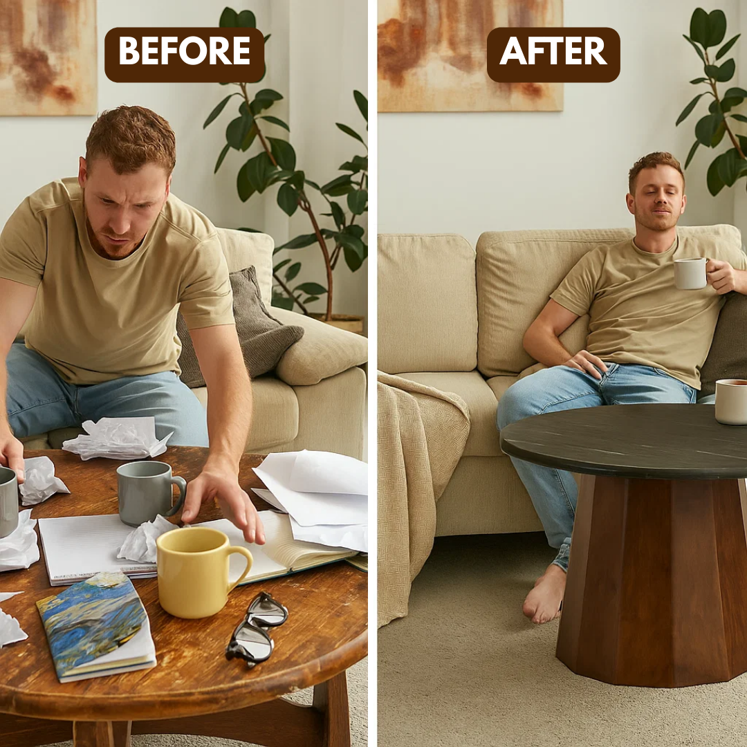 Modern Round Coffee Table – Elegant Black Marble & Warm Wood | Living Room Furniture | Trufairs