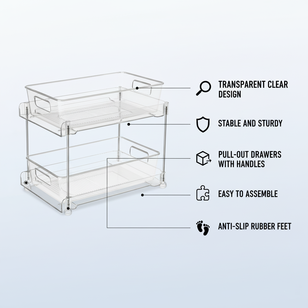 3 Pack Bathroom Plastic Storage Organizer – 2 Tier Bathroom Cabinet Storage Drawers | Vanity & Under Sink Organizer | Kitchen under sink organizer | Trufairs