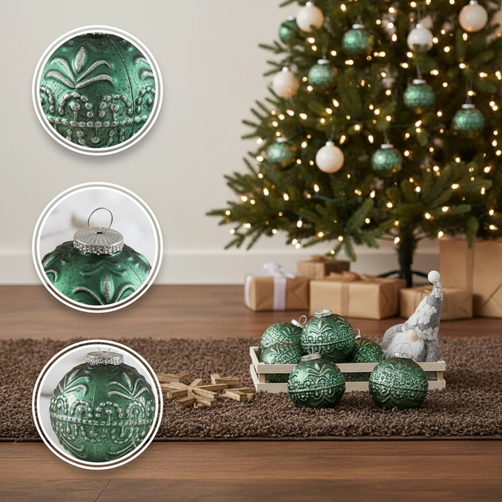 D3.9" Christmas Ball Ornaments – Elegant Green Glass Hanging Ornaments for Tree Decoration (Set of 7) | Trufairs