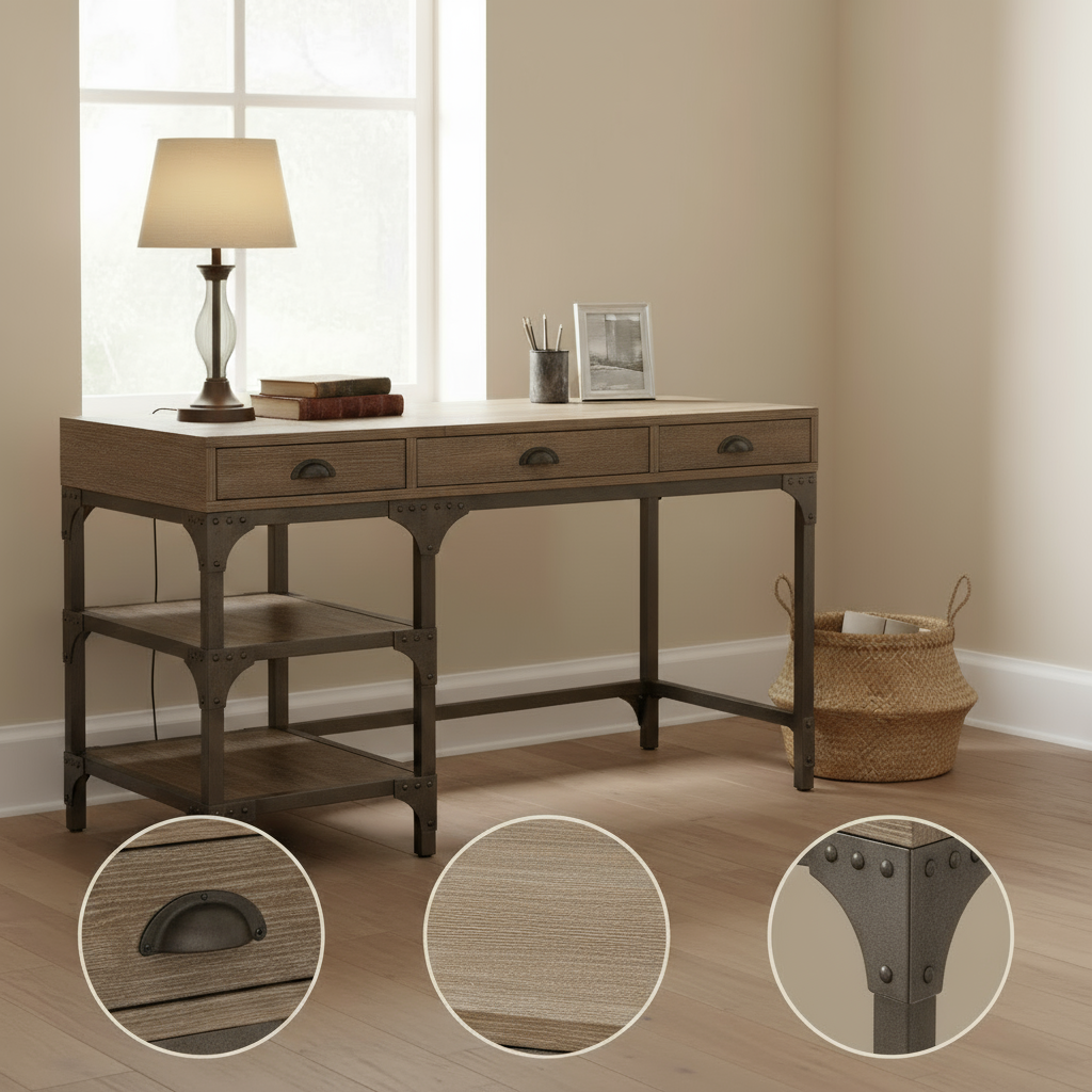 47" Natural and Gray Writing Desk With Three Drawers