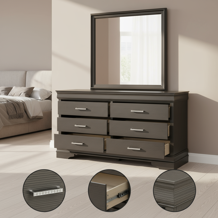 Modern 6-Drawer Gray Dresser – Contemporary Storage Chest | Trufairs