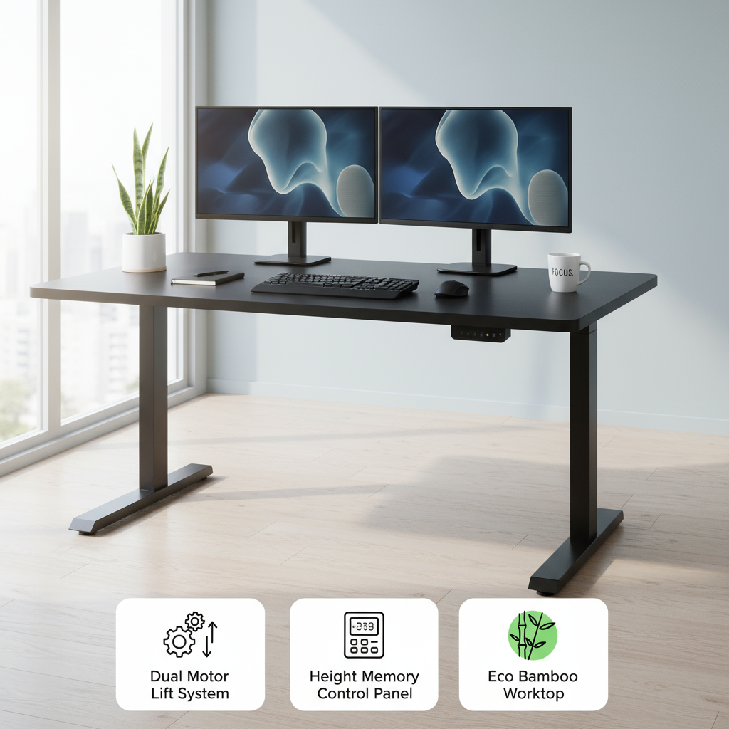 Black on Black 45" Bamboo Dual Motor Electric Office Adjustable Computer Desk