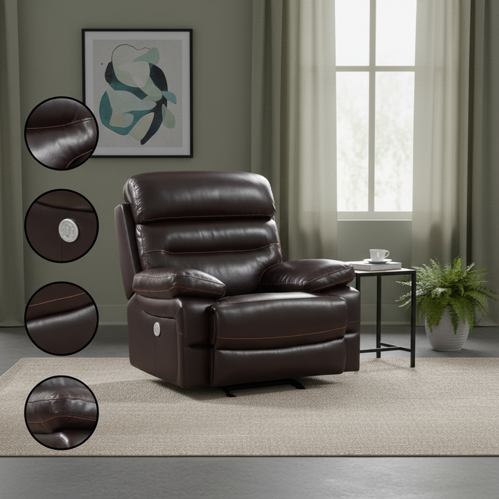 Brown Power Reclining Chair - Modern Leather Comfort with Full Recline