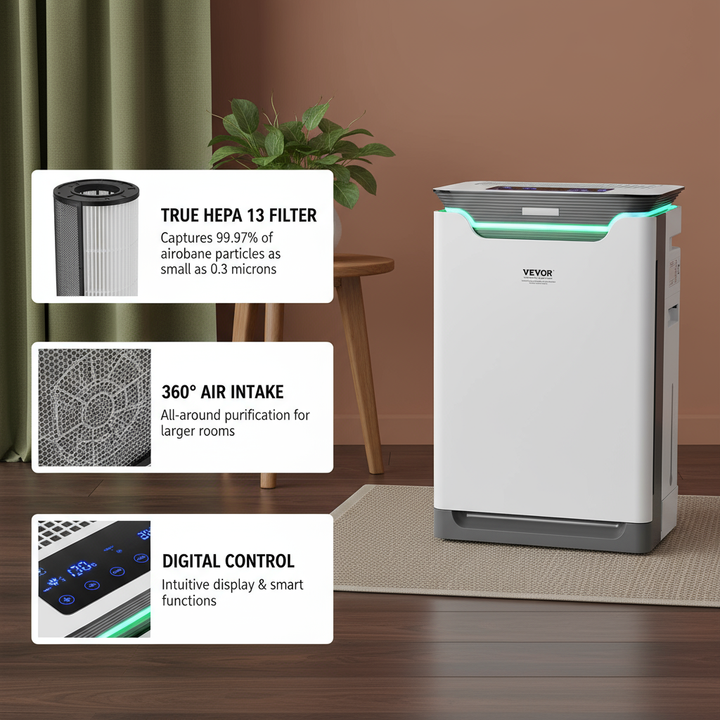 Air Purifier 2000 ft²/h True HEPA 13 Filter Air Cleaner for Home Large Room