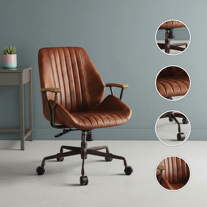 Brown Adjustable Swivel Leather Rolling Executive Office Chair