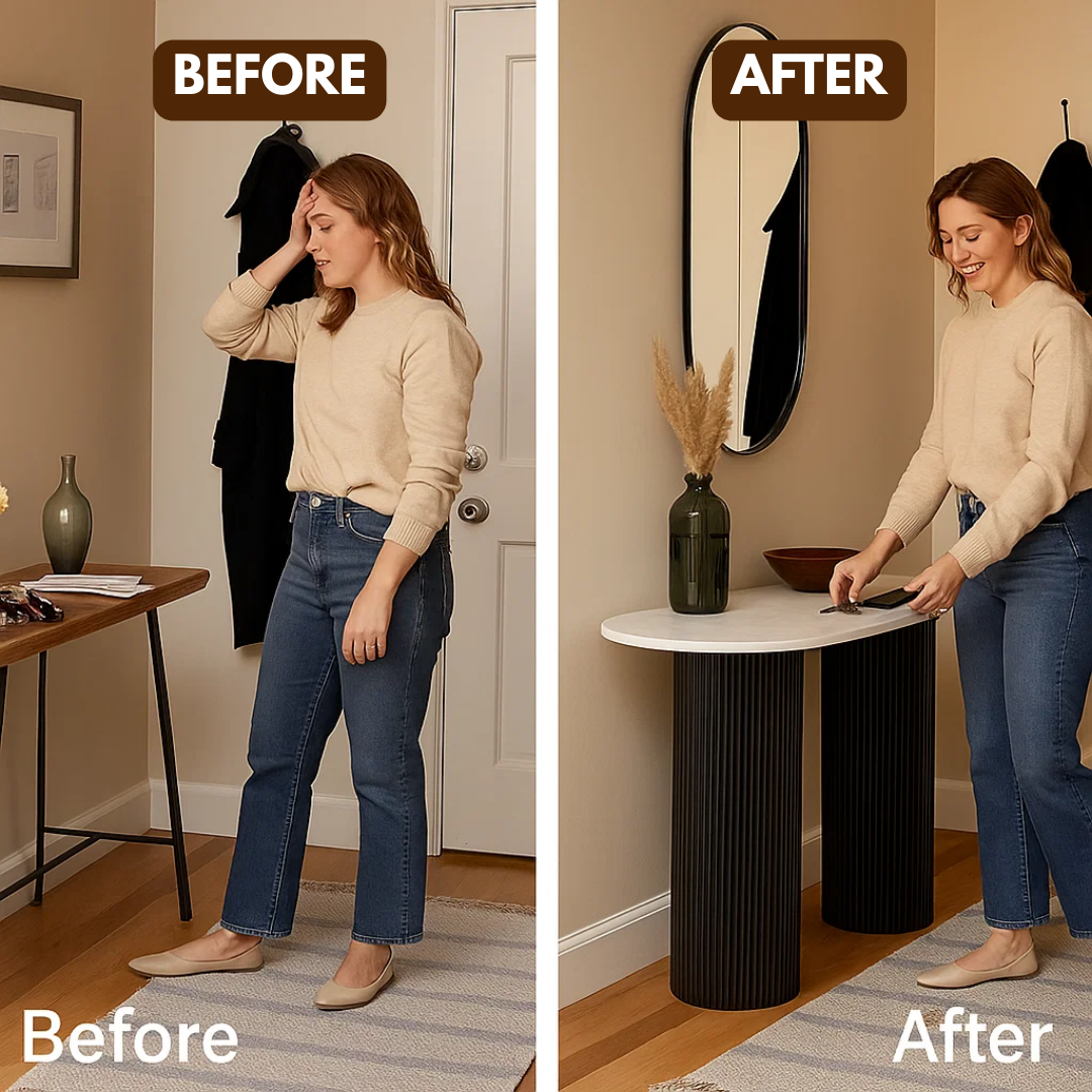 Modern Console Table – Natural Marble Oval Top & Black Wood Base | Entryway & Living Room | Trufairs