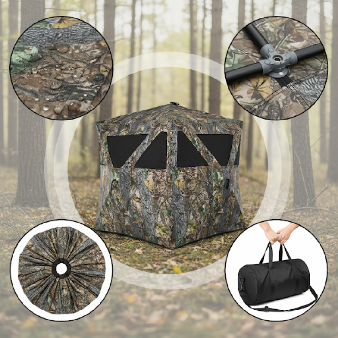 3-Person Portable Pop-Up Ground Hunting Blind – Camouflage 270° See-Through Deer & Turkey Blind with Carrying Bag | Trufairs