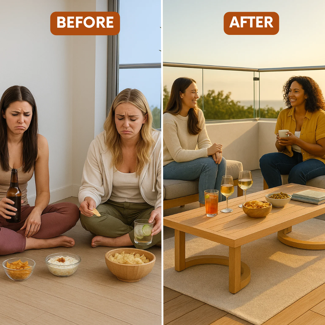 Modern Faux Wood Coffee Table – Brown Aluminum Versatility | Outdoor/Indoor Accent Table | Trufairs