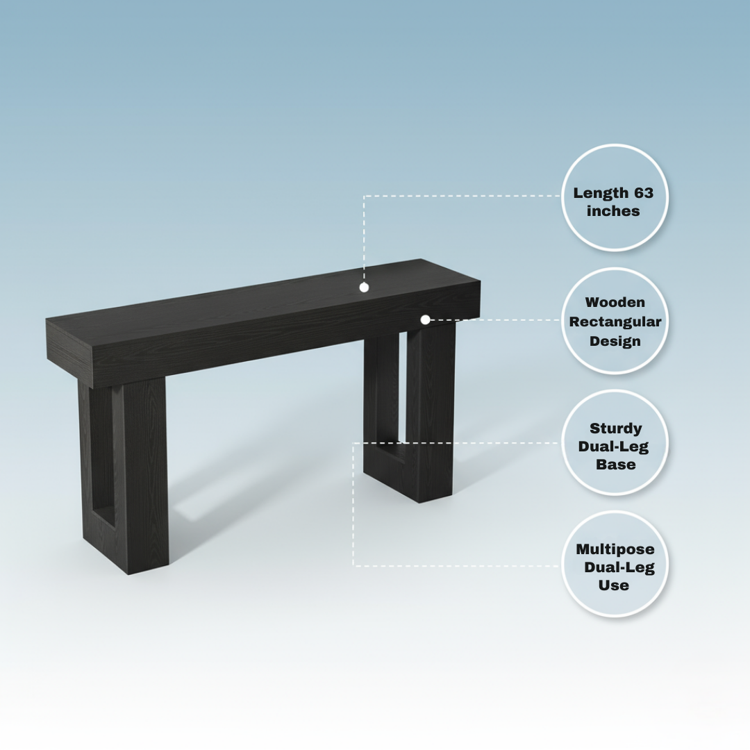 63-Inch Long Console Table, Wooden Rectangular Sofa Table Behind The Couch