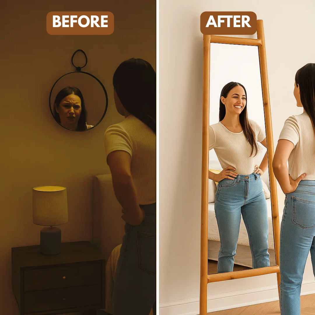 Modern Floorstanding Mirror – Natural Wood Frame | Designer Accent | Trufairs