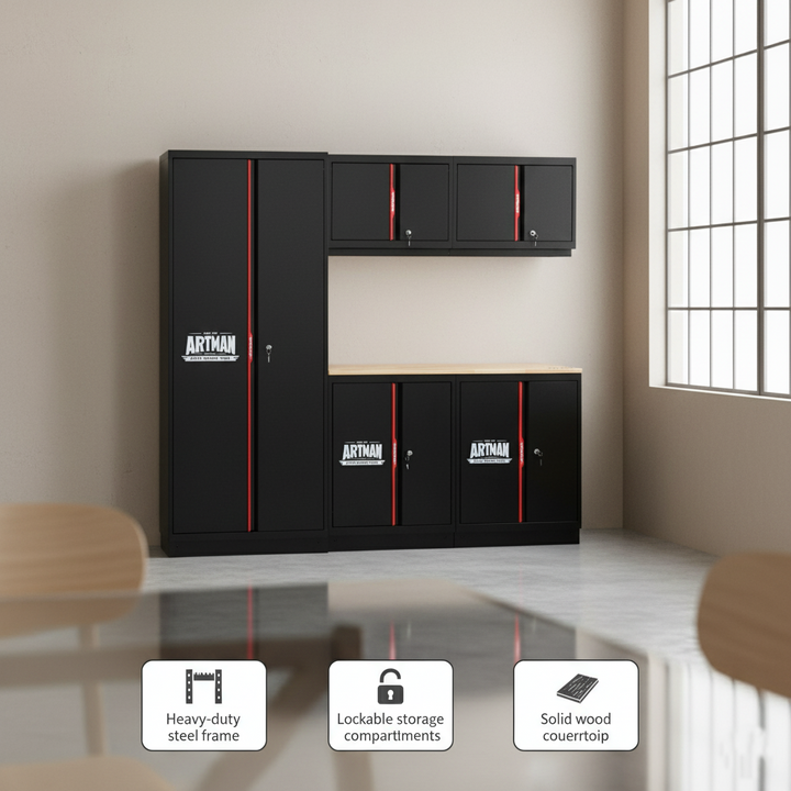 Professional Steel Filing Cabinet with Multiple Compartments - Heavy-Duty Office Storage Solution for File Archives & Document Organization (Black/Red)