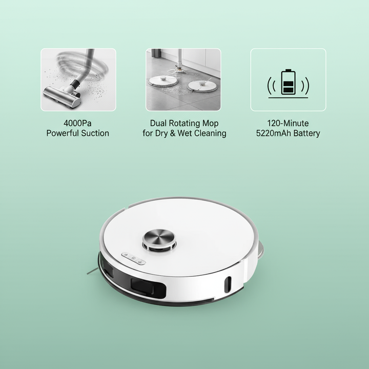 PSS9W  Dual-line Laser Navigation Vacuum Cleaner Double rotating mop Dry and Wet Cyclonic Vacuum Cleaner Battery life 120min Power 64W 5200mAh 4000pa powerful suction BLDC55 Dustbin capacity 230ml, s