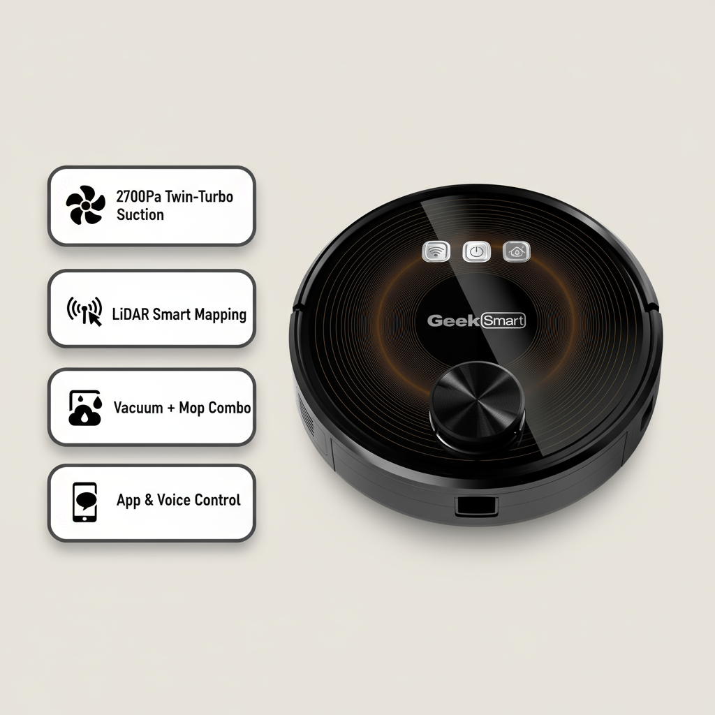 L8 Robot Vacuum Cleaner and Mop, LDS Navigation, Wi-Fi Connected APP, Selective Room Cleaning,MAX 2700 PA Suction, Ideal for Pets and Larger Home