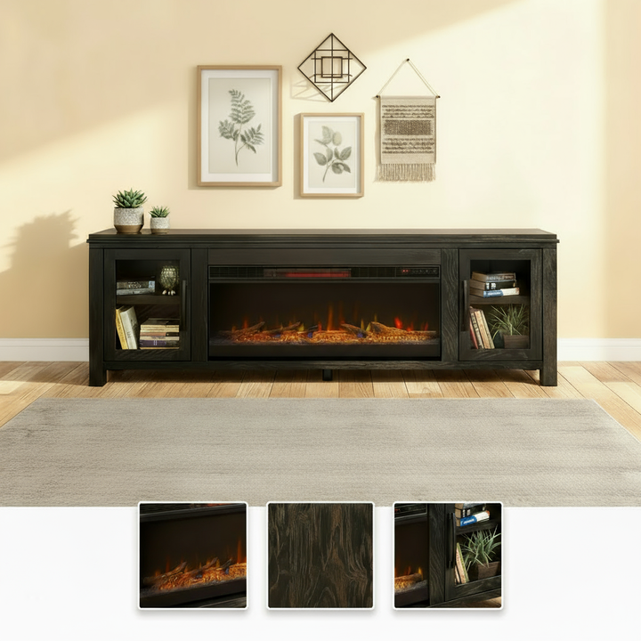 Bridgevine Home Tybee 86 inch Electric Fireplace TV Console for TVs up to 95 inches, Minimal Assembly, Clove finish