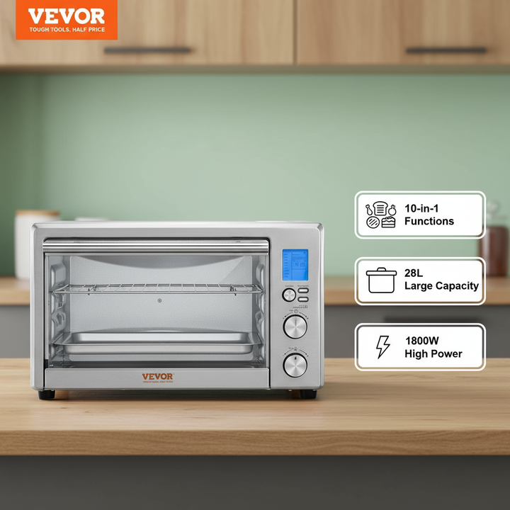 VEVOR Countertop Convection Oven 28L Toaster Baker 10-IN-1 1800W for Home Use