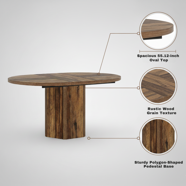 55.12 Inches Oval Conference Table – Rustic Wood Design for 4-6 People | Professional Office, Meeting Room Furniture | Trufairs
