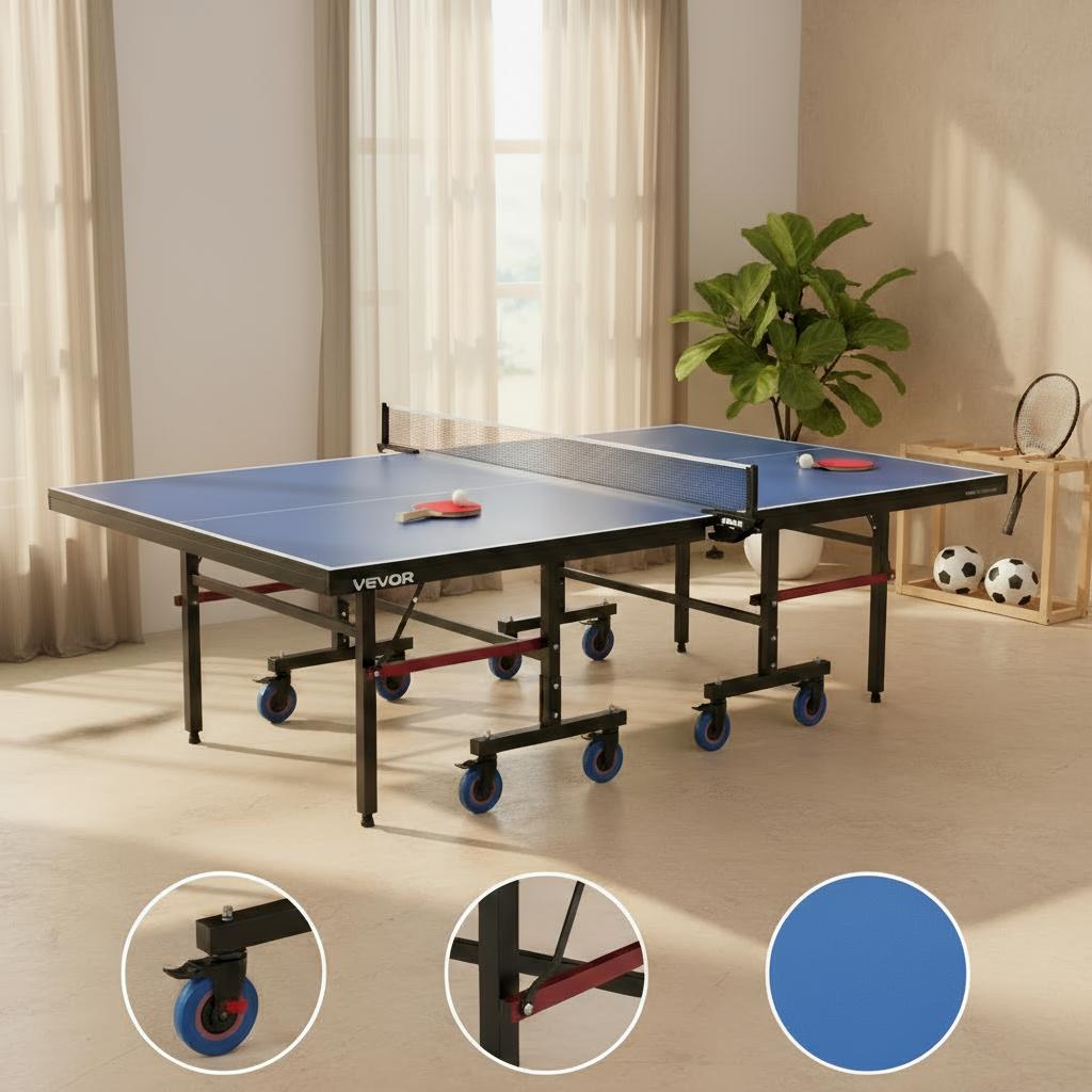 Foldable 107.9″ Premium Indoor Ping Pong Table – Clamp-Net, Lockable Wheels | Trufairs