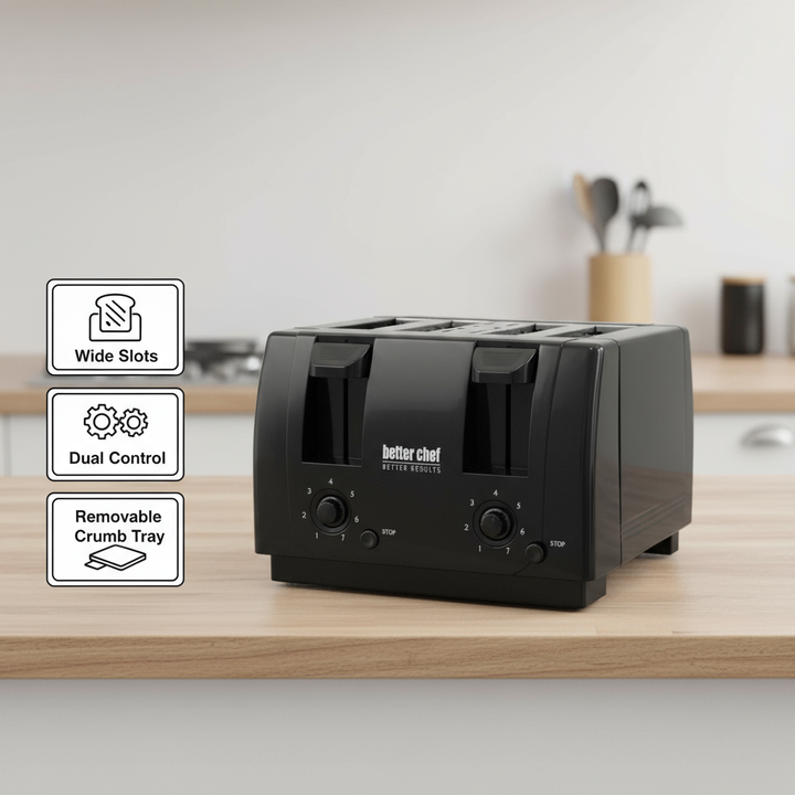 Better Chef Wide Slot 4-Slice Dual Control Toaster