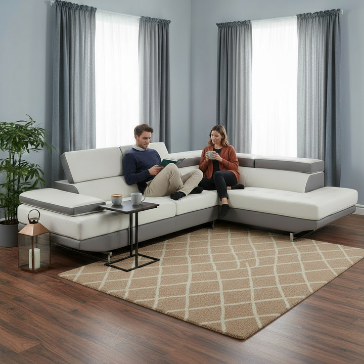 Gray Leather L Shaped Two Piece Corner Sectional