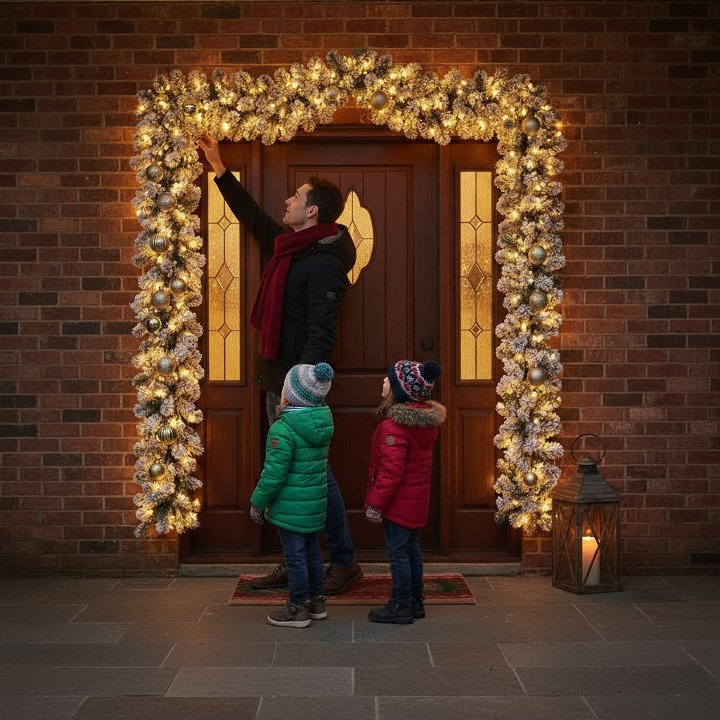 Christmas Garland with LEDs&Ball Set Green 16.4' PVC