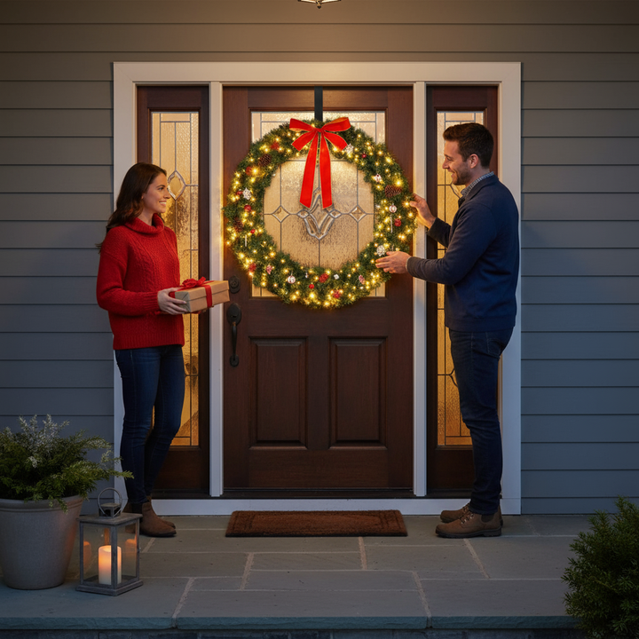 48 Inch Green Christmas Wreath with Bow, 150 LED Lights, Durable PVC, USB Powered, Holiday Decoration for Indoor & Outdoor