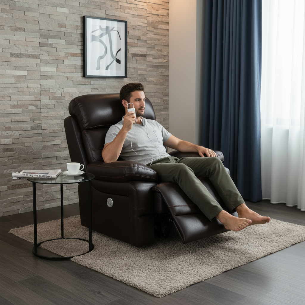Brown Power Reclining Chair - Modern Leather Comfort with Full Recline