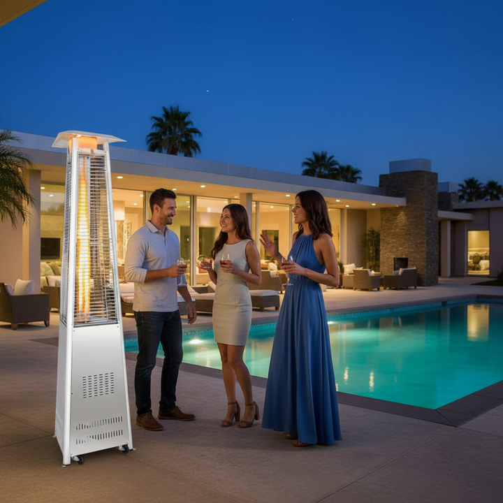 42; 000 BTU Stainless Steel Pyramid Patio Heater With Wheels