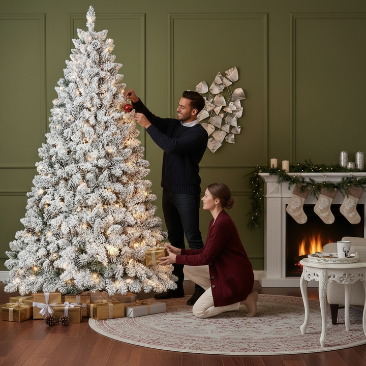 6ft Pvc Mixed Flocked Christmas tree Pine Cone Hinged UL lights Automatic Artificial christmas Tree