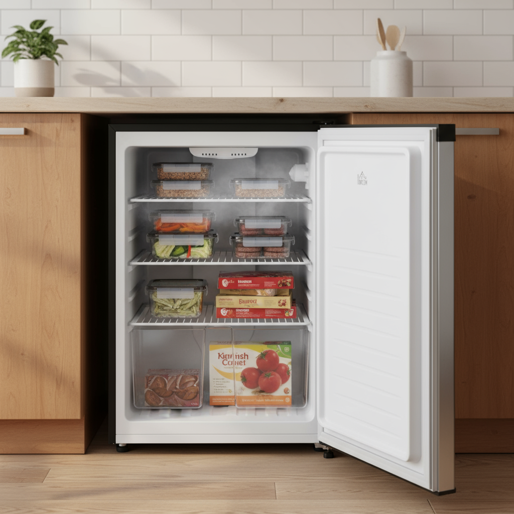 HOMCOM Upright Freezer, 3.0 Cubic Feet Compact Mini Freezer with Reversible Single Door and Adjustable Thermostat, Small freezer for Home, Dorm, Apartment, Home Office, Silver