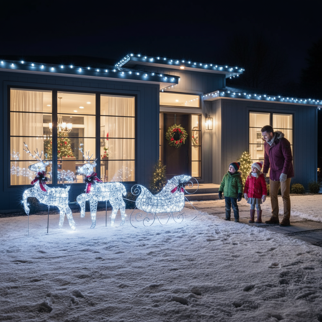 Reindeer & Sleigh Christmas Decoration 60 LEDs Outdoor Gold