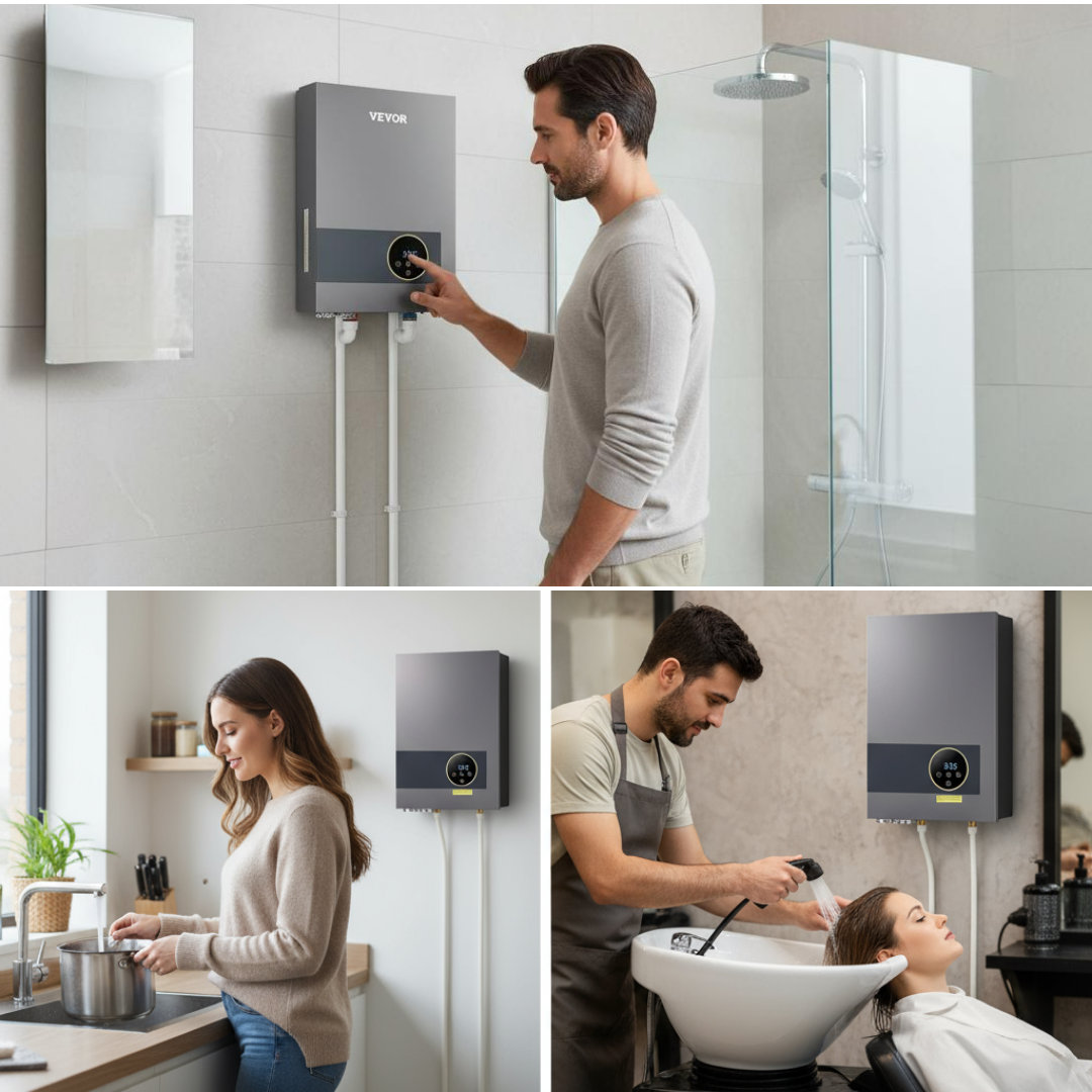 36kW Tankless Electric Water Heater Instant Hot with LCD Touch Child Lock