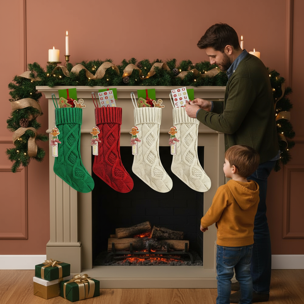 Personalized Christmas Stocking Large Capacity Cute Christmas Stockings Wear Resist Stocking Gift Bag Fireplace Party Decoration