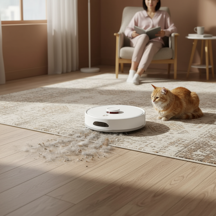 PSL20m Plus+ Robot Vacuum Cleaner + Pet Care Deep Clean Pet Hair Laser Navigation with Powerful Vacuuming, 4-in-1 Vacuuming Wi-Fi + APP Connection, 10000pa 5000mAh, 180 Minutes of Battery Life, SUS +
