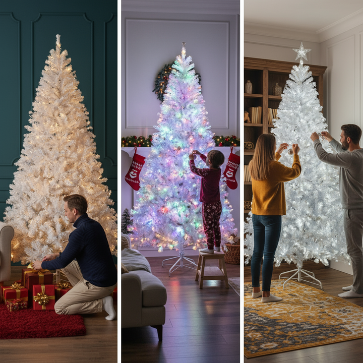 8 FT Pre-lit Artificial Christmas Tree, APP Controlled Xmas Tree Hinged Branches with 500 RGB Lights and 1500 Branch Tips, for Holiday Party Store Office Home, White