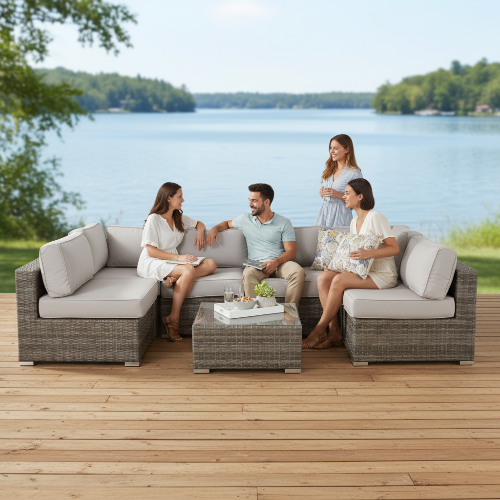 Fully Assembled Wicker Patio Sofa Set for 4 with Cushions – Premium Outdoor Seating Group with Weather-Resistant Construction and Plush Comfort for Patios, Gardens & Poolside Areas