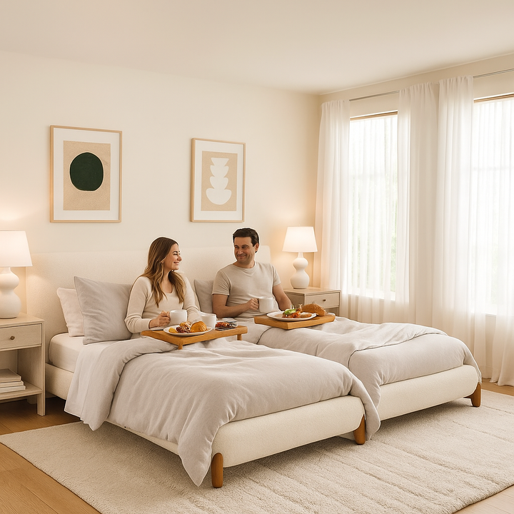 Ivory Upholstered King Bed – Contemporary Comfort Centerpiece | Bedroom Furniture | Trufairs