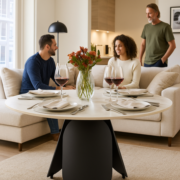 Toru Dining Table White – Modern Round Dining Table with Sintered Stone Top by Zuo Modern | Trufairs