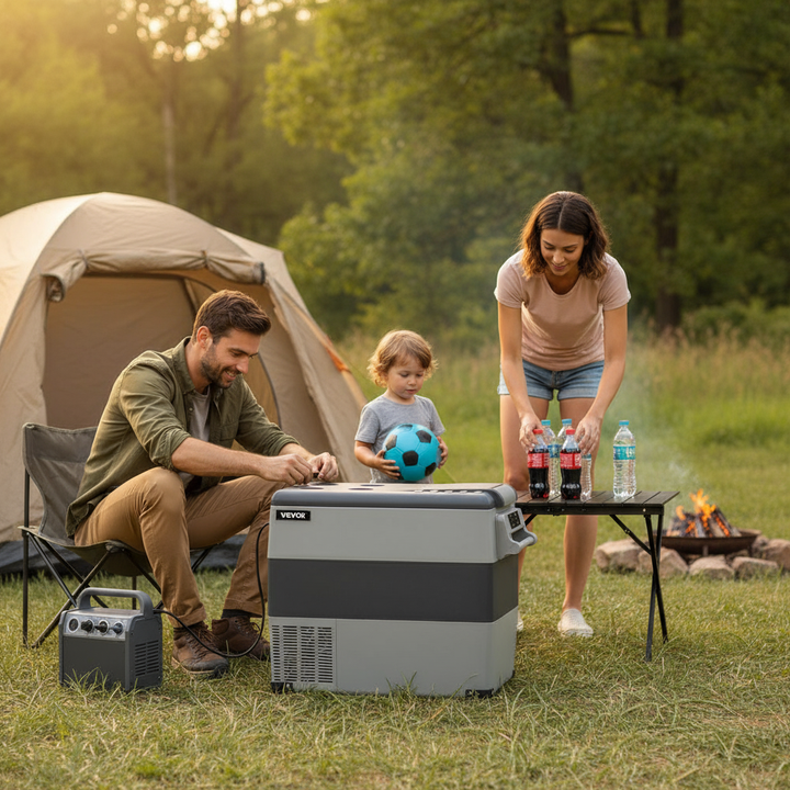 VEVOR 12 Volt Refrigerator, 58 Quart Car Refrigerator, Dual Zone Portable Refrigerator,RV Refrigerator with 12/24V DC and 110-240V AC, Freezer Fridge Cooler, for Car, RV, Camping and Home Use